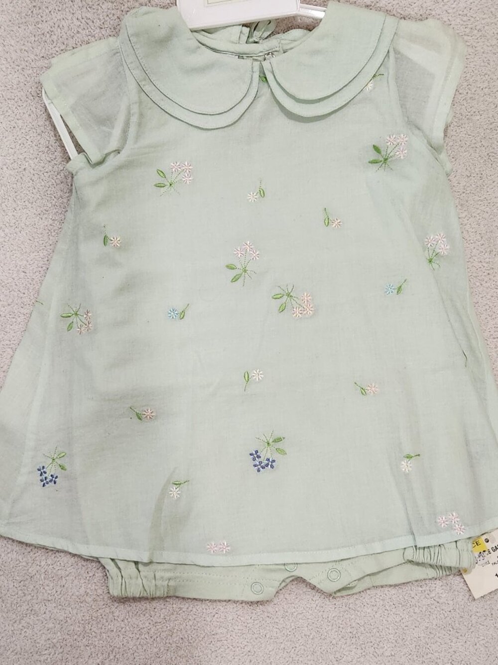 First Impressions - Pale Lime Floral Romper with Sheer Overlay